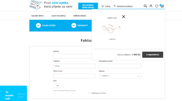 Objednávka brýlí v košíku